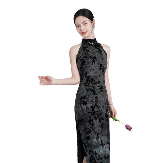 GX小个子改良旗袍女夏季年轻款少女国风长款无袖挂脖性感修身旗袍裙 商品图4