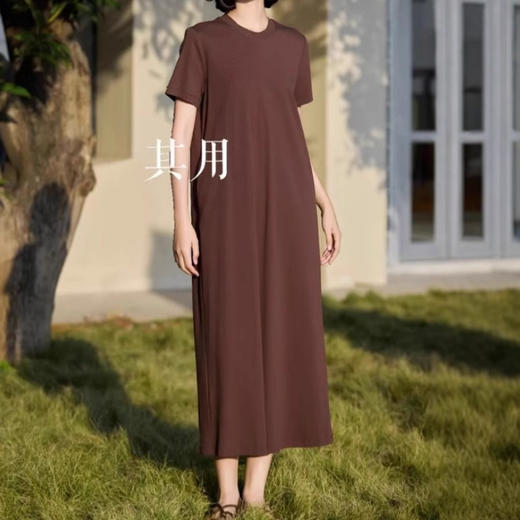 卡其弹力连衣裙！25夏季新款T家圆领轻薄绉纱显瘦短袖连衣裙！ 商品图0