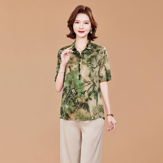 KQ洋气夏装宽松大码上衣真丝衬衫女装短袖t恤衫桑蚕丝小 商品图1