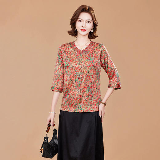 KQ夏装真丝五分袖小衫2025新款大码女装衬衫宽松休闲上衣 商品图3