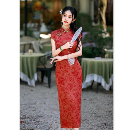 GX2025夏新款中国风仿醋酸长款复古国风旗袍女装改良修身显瘦连衣裙 商品图0