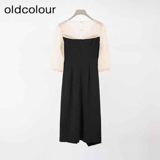 oldcolour夏季新款设计感网纱拼接气质优雅长袖连衣裙女P331008A1 商品图1