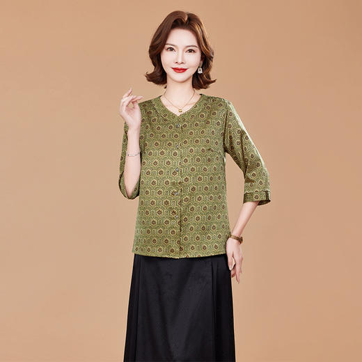 KQ夏装真丝五分袖小衫2025新款大码女装衬衫宽松休闲上衣 商品图1