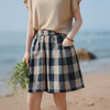 雀说棉麻女装夏季新款色织格亚麻短裤女外穿a字高腰休闲短裤AL6534 商品缩略图5