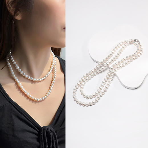 ysxb-03005【云赏珠宝】高端系列双圈天然圆润亮泽珍珠s925纯银项链 商品图0