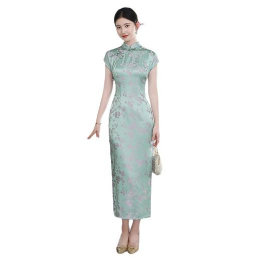 GX素雅中式长款宴会旗袍2025夏季新款复古国风年轻女士港风日常旗袍 商品图4