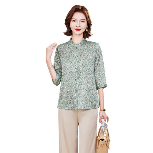 KQ桑蚕丝衬衫女夏季新款真丝上衣七分袖洋气碎花立领 商品图4