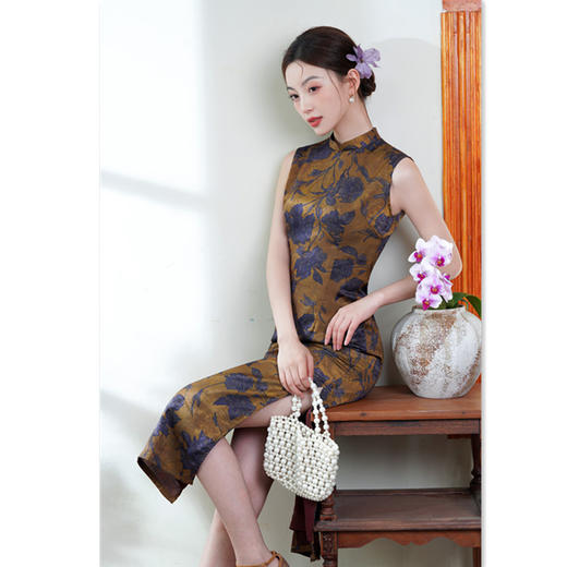 GX改良新中式长款无袖圆襟旗袍2025夏季新款修身时尚日常旗袍 商品图2