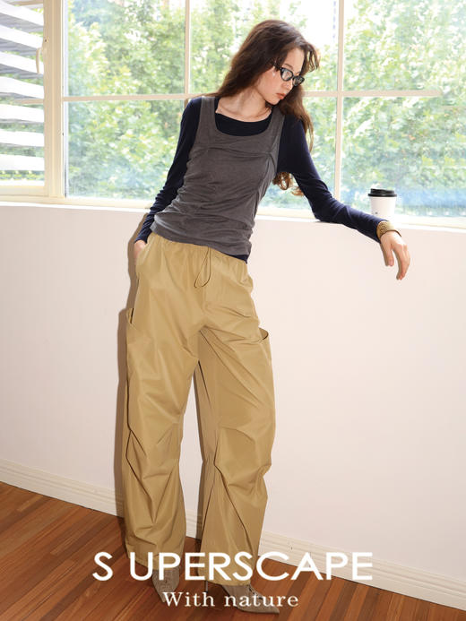 素舶 新疆长绒棉索罗娜抽绳工装口袋阔腿裤 商品图1