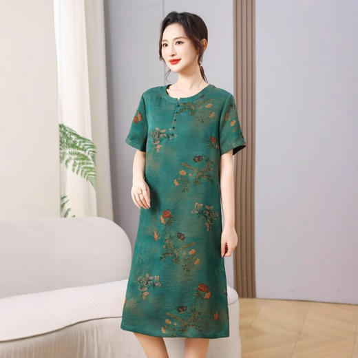 丁摩真丝香云纱花萝气质连衣裙女新款高贵中长款100%桑蚕丝裙AL5625 商品图1