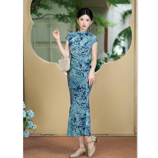 GX时尚改良新中式长款鱼尾旗袍裙2025夏季新款日常可穿旗袍裙 商品图0