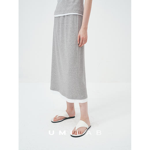 UMILAB｜沐光*随性自在精梳棉撞色叠穿真两件T恤/松紧腰半裙E252W 商品图4
