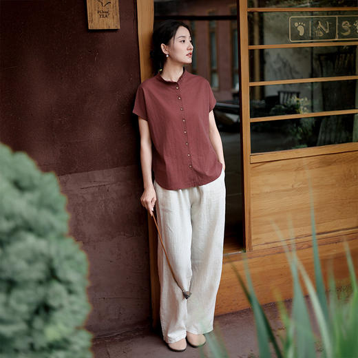 雀说新款开衫短袖上衣女天丝亚麻薄款百搭t恤AL6512 商品图2