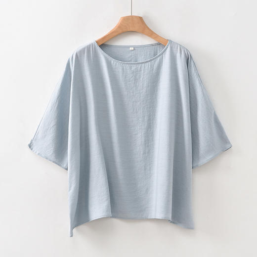雀说新款圆领七分袖上衣女高级感亚麻垂感t恤宽松显瘦AL6517 商品图5