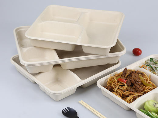 【食品级材质更健康】一次性分格多格餐盘 可降解纸浆餐盒 四格外卖打包盒 商品图1