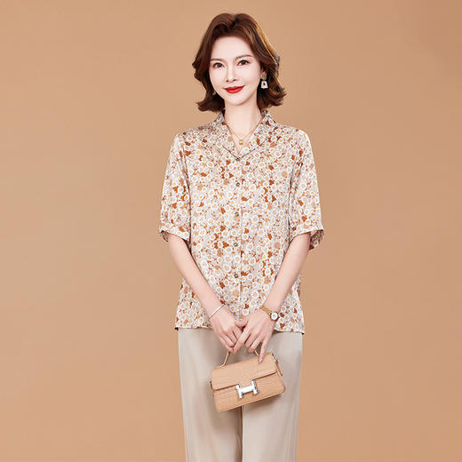 KQ夏季真丝短袖衬衫薄款衬衣上衣服开衫 商品图3