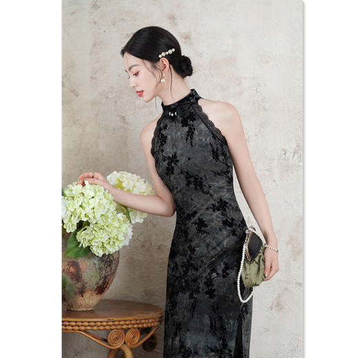 GX小个子改良旗袍女夏季年轻款少女国风长款无袖挂脖性感修身旗袍裙 商品图0