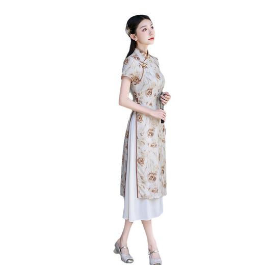 GX改良奥黛长款旗袍裙2025夏季新款复古民族风素雅新中式奥黛旗袍裙 商品图4