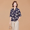 KQ弹力缎真丝上衣洋气质五分袖中老年女装大码桑蚕丝印花衬衫 商品缩略图2