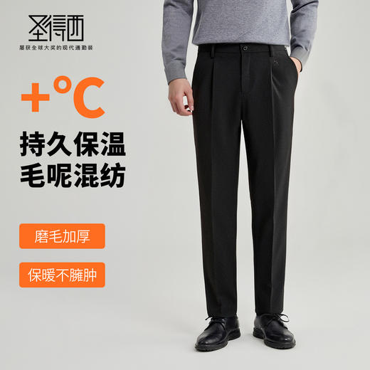 圣得西男士2025年秋季新款磨毛加厚毛呢混纺简约直筒保暖休闲长裤 商品图1