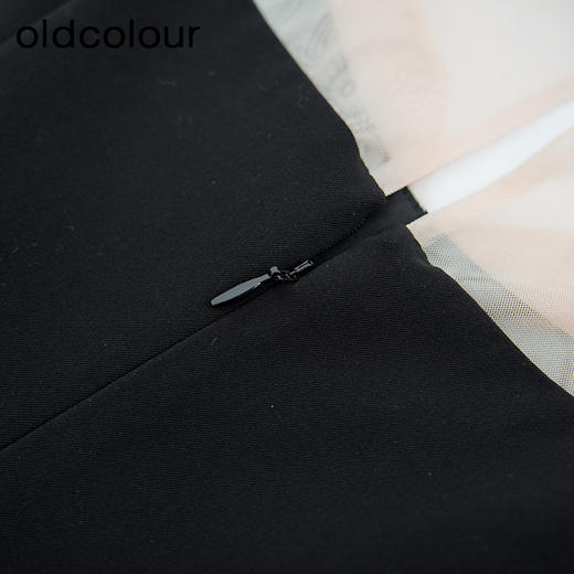 oldcolour夏季新款设计感网纱拼接气质优雅长袖连衣裙女P331008A1 商品图4