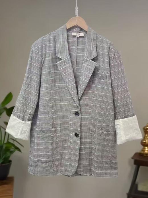 冰点价！仅限11.11！退货勿拍【超值特卖】ETH品牌格子棉➕亚麻中长西服外套M1-1-喜出 商品图1