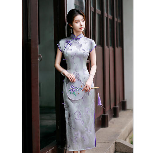 GX老上海复古国风长款单层短袖旗袍2025夏季新款高级感中式显瘦旗袍 商品图2