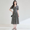 雀说法式轻奢黑白格纹V领绑带收腰显瘦棉质A字中长连衣裙AL25318 商品缩略图1