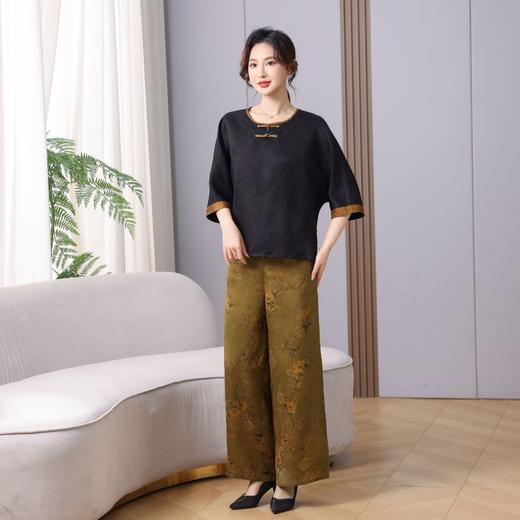 丁摩真丝香云纱花萝重磅100%桑蚕丝直筒宽松气质休闲女阔腿裤AL5667 商品图3