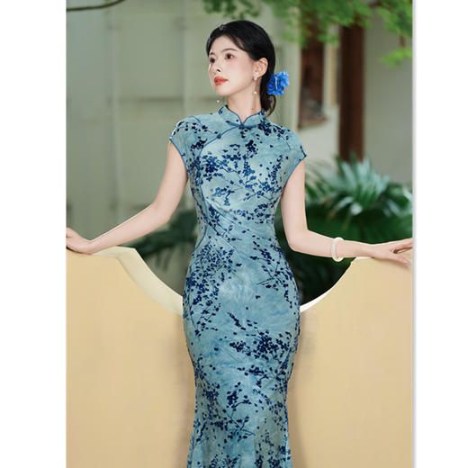 GX时尚改良新中式长款鱼尾旗袍裙2025夏季新款日常可穿旗袍裙 商品图2
