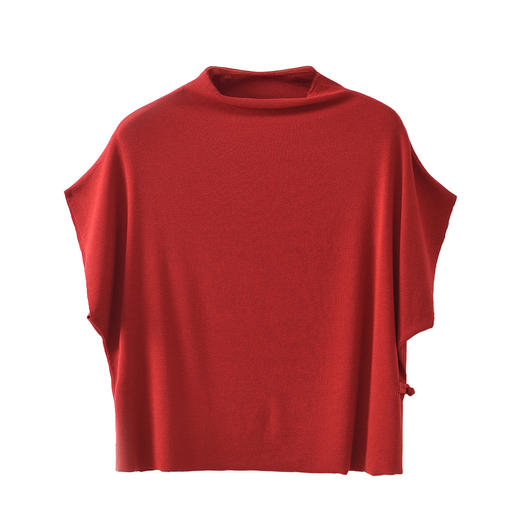 雀说新款短袖t恤女半高领盘扣复古天丝羊毛蝙蝠袖上衣AL6513 商品图4