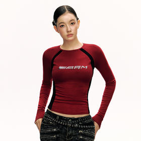 Ariseism 美式复古高周波拼接长袖T恤女春季新款修身显瘦内搭上衣