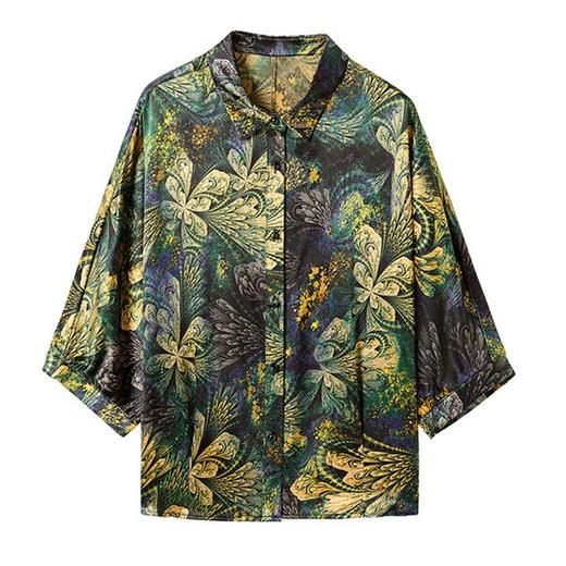 KQ2025夏季新款减龄五分袖印花衬衫气质大码洋气女薄款真丝小衫 商品图4