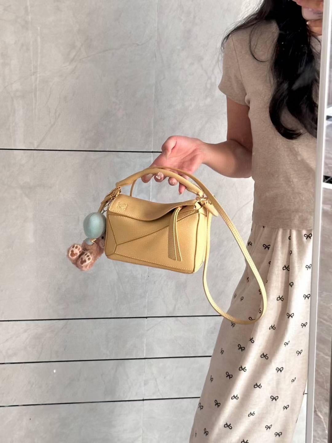 罗意威mini菱格软皮几何包拼接真皮女包斜挎手提小号枕头包