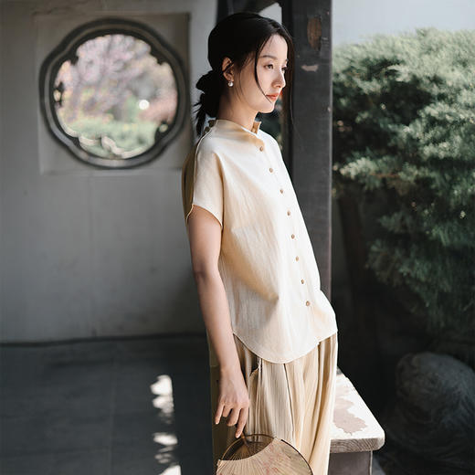 雀说新款开衫短袖上衣女天丝亚麻薄款百搭t恤AL6512 商品图3