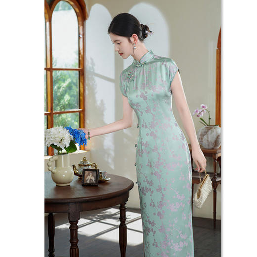 GX素雅中式长款宴会旗袍2025夏季新款复古国风年轻女士港风日常旗袍 商品图2