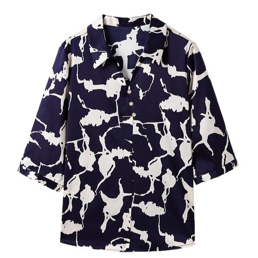 KQ弹力缎真丝上衣洋气质五分袖中老年女装大码桑蚕丝印花衬衫 商品图4