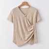 雀说新款设计感短袖t恤女新中式汉麻v领气质显瘦上衣AL6516 商品缩略图6