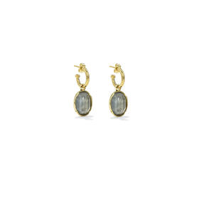 北京仓｜Goossens Paris-Cabochons-牛仔蓝 岩石水晶 三吊坠 耳环［法国设计师］