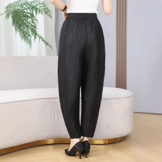 丁摩真丝香云纱龟裂纹花苞长裤100%桑蚕丝时尚显瘦小脚裤黑AL2506 商品图2