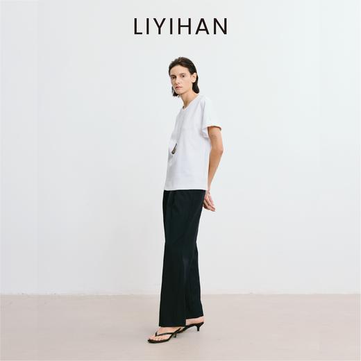 LIYIHAN李亦寒 2025秋新款白色棉质T恤女设计感落肩短袖通勤上衣 商品图3