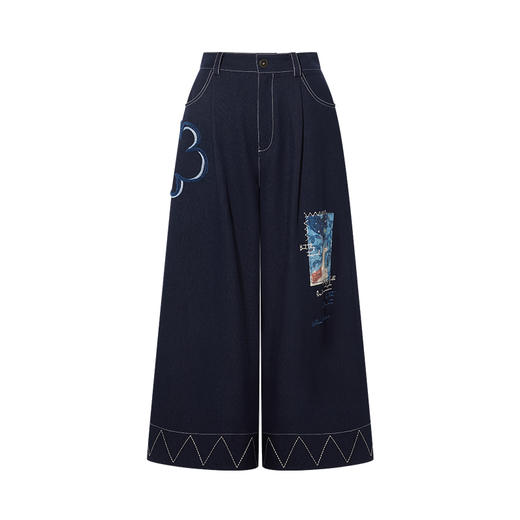 两三事 芳菲绽迹 2025秋季新款复古印花毛巾绣阔腿休闲裤女宽松 商品图4