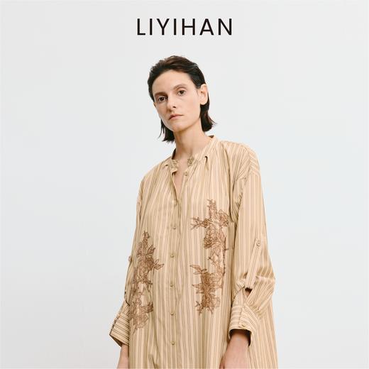 LIYIHAN李亦寒 2025秋新款法式棉质连衣裙女卡其色设计感中长裙子 商品图4
