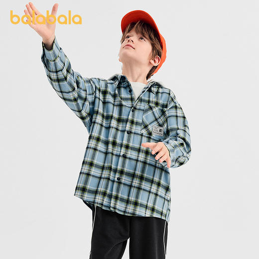 【商场同款】巴拉巴拉男童衬衫儿童长袖2025新款秋绒绒棉格纹外套 商品图1