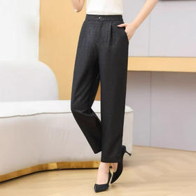 丁摩真丝香云纱龟裂纹花苞长裤100%桑蚕丝时尚显瘦小脚裤黑AL2506