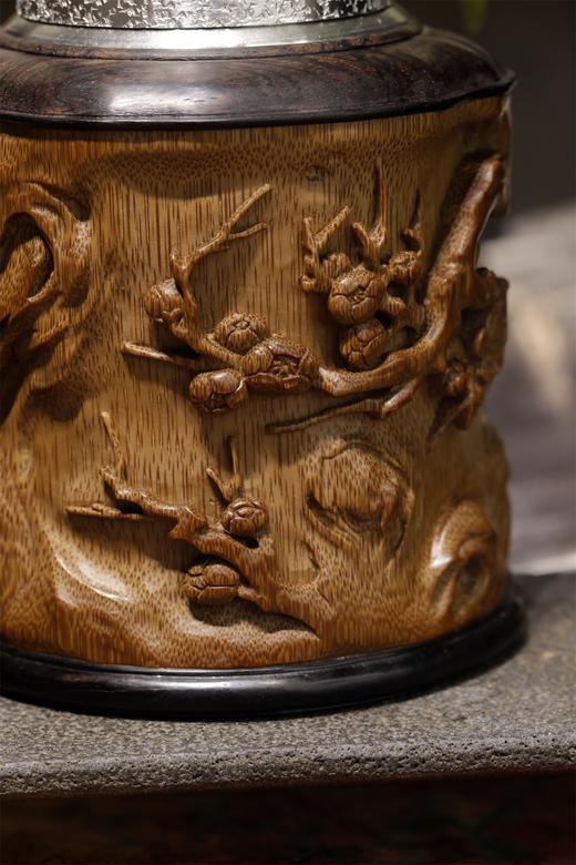 新款梅花枝°锡胆竹雕茶叶罐 商品图7