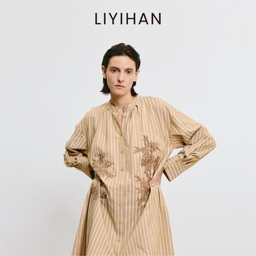 LIYIHAN李亦寒 2025秋新款法式棉质连衣裙女卡其色设计感中长裙子 商品图0