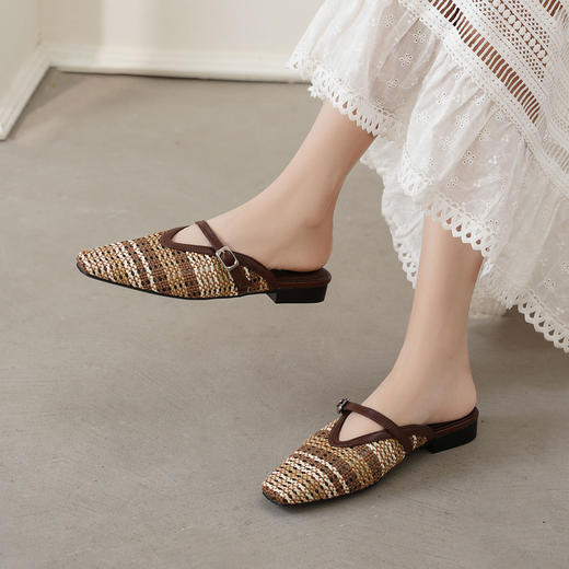 【夏季新款】西村名物2025年夏季新款舒适平底小尖头舒适优雅后空拖鞋T25AH16621 商品图6