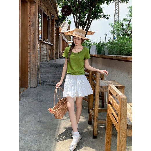 设计感木耳边假两件短袖t恤女夏季修身显瘦短款正肩上衣    NDK-F7853 商品图3