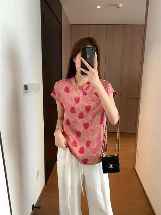 洋气福禄新中式100%天丝人丝爽滑细腻双面印花衬衫上衣 商品图1